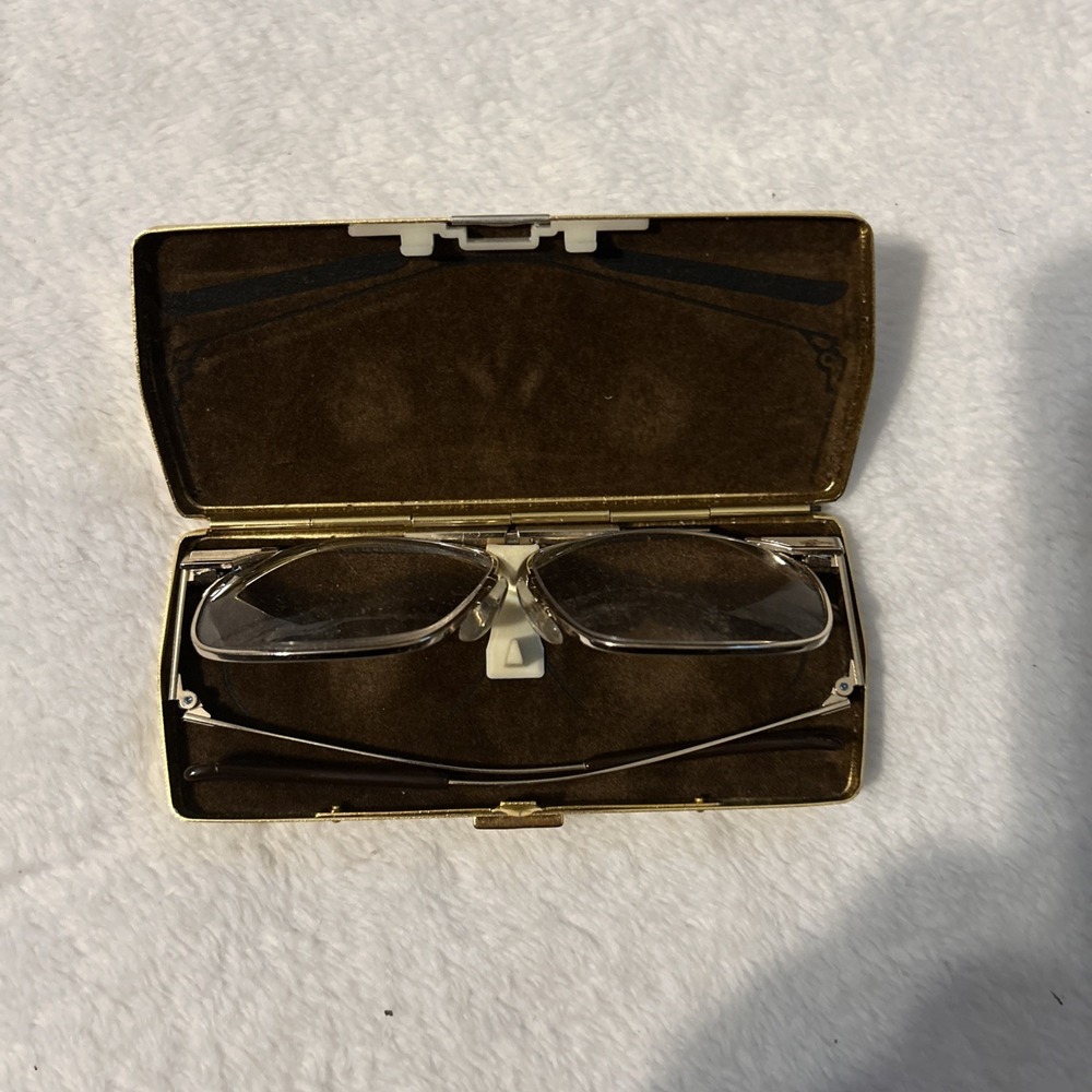 Gold Slimfold Full Rim Metal Folding Reading Glasses w/ Case Japan Vintage